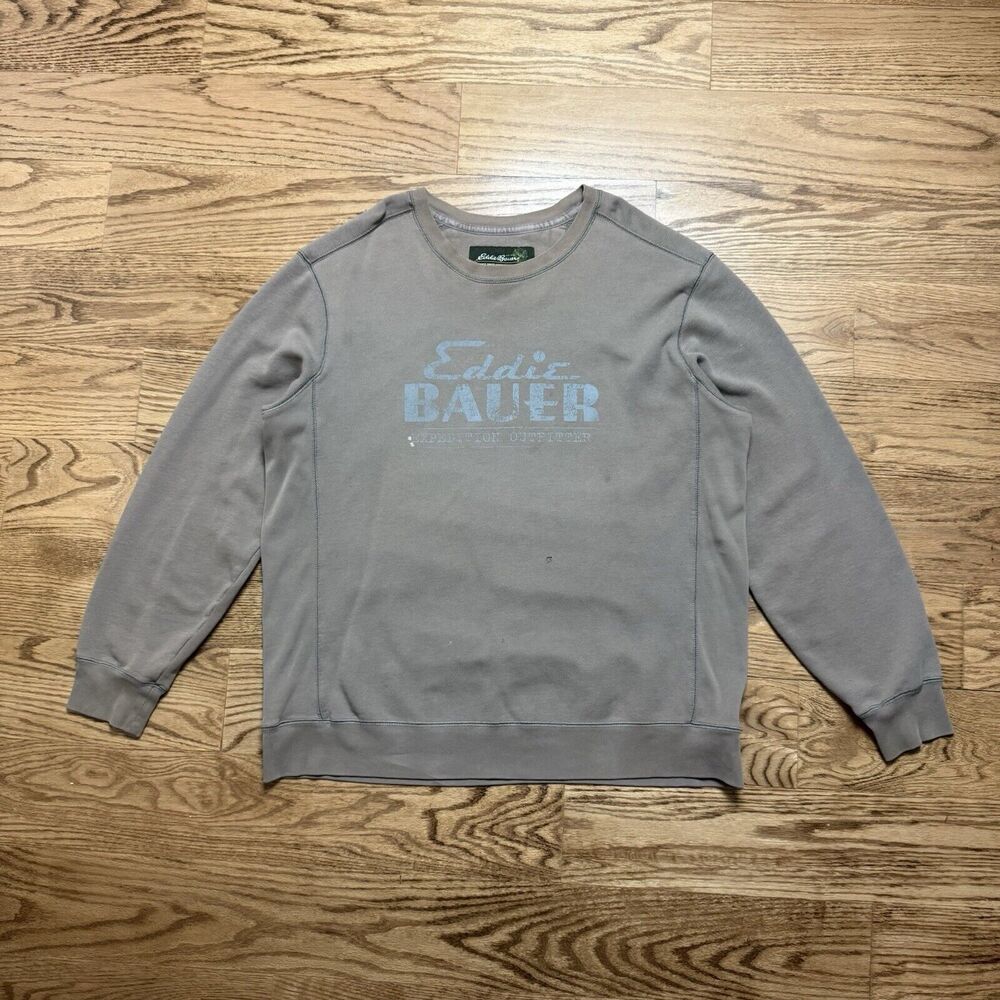 Vintage Eddie Bauer Men's Distressed Crewneck Sweatshirt Size Large Beige Gray